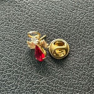 Gold-Tone Angel Brooch Pin with Red Teardrop Crystal